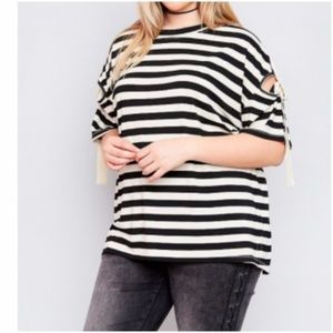 taylor // cut out shoulder striped plus size top